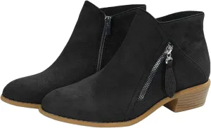 Ankle Boots for Women Low Heel Fall Boots for Women 2024 Trendy Casual Suede Slant Side Zipper Pointed Toe Boots