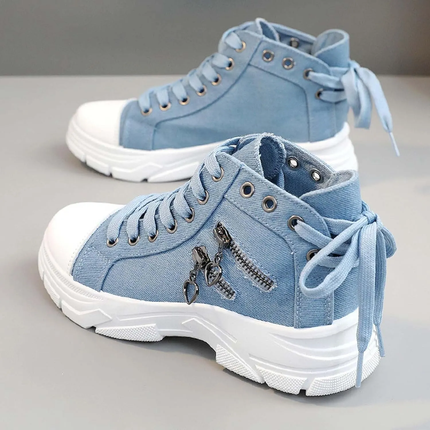 Canvas Shoes for Women High Top,Lace Up Platform Sneakers Thick Sole Heightening Casual Shoes Anti-Slip Walking Shoes