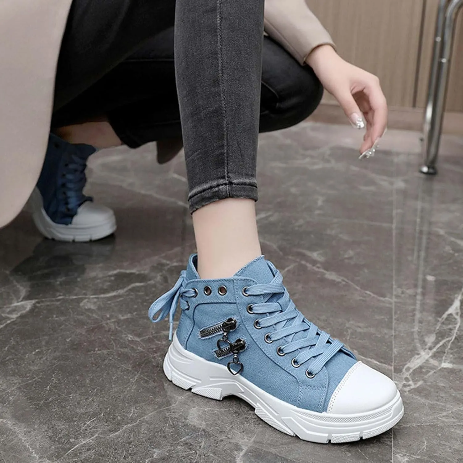 Canvas Shoes for Women High Top,Lace Up Platform Sneakers Thick Sole Heightening Casual Shoes Anti-Slip Walking Shoes