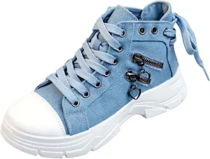 Canvas Shoes for Women High Top,Lace Up Platform Sneakers Thick Sole Heightening Casual Shoes Anti-Slip Walking Shoes