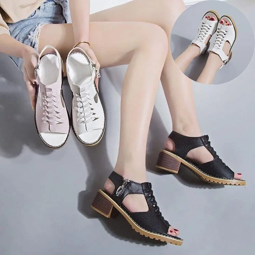 Gladiator Sandals For Women 2025,Summer Trendy Dressy Open Toe Chunky Heel Dress Cutout Block Hollow Cut Out Caged Slip-On Beach Boho Comfortable Straps Ankle Strap Zipper Back High Heel Shoes