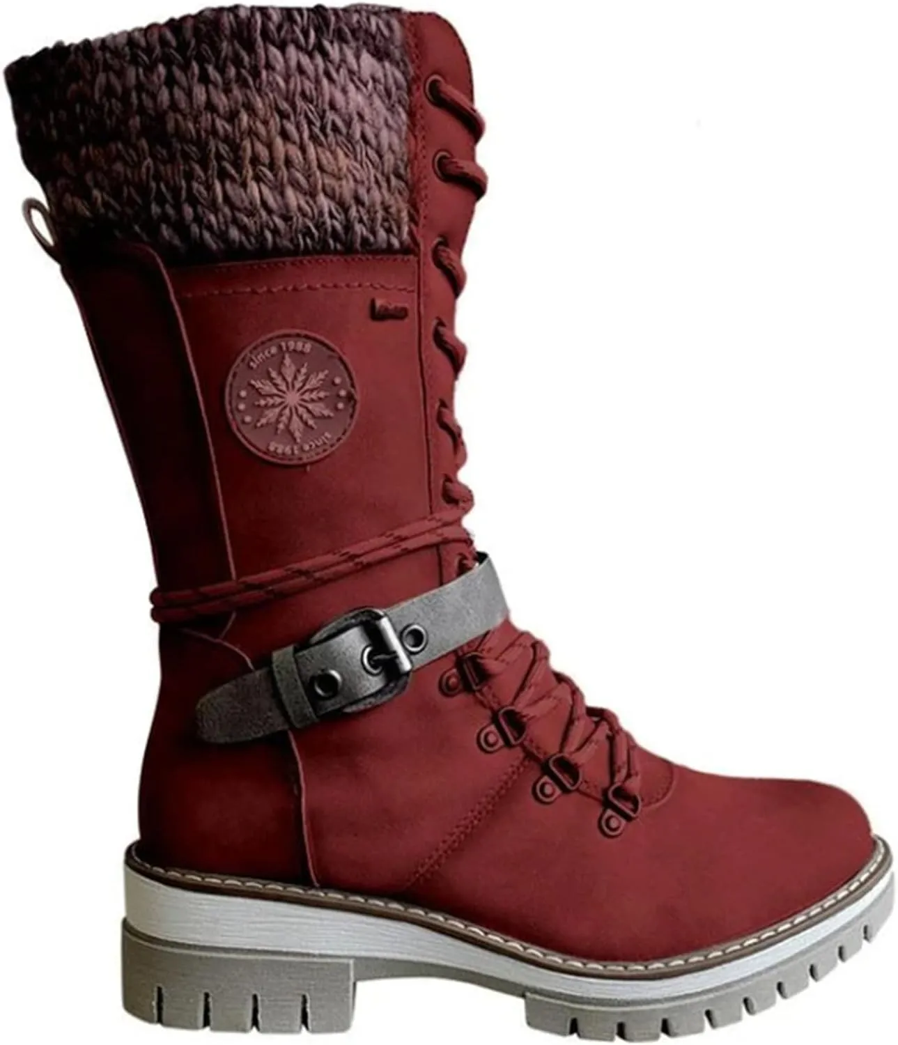 Ladmiple Combat Boots Womens Mid Calf Ankle Bootie Winter Side Zipper Low Heel Western Military Motorcycle Riding Biker Boots