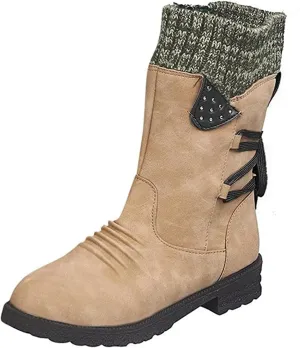 Lausiuoe Boots For Women Low Heel Sexy Western Cowboy Pointed Toe Knee High Cowgirl Wide Calf Fashion Chunky Booties