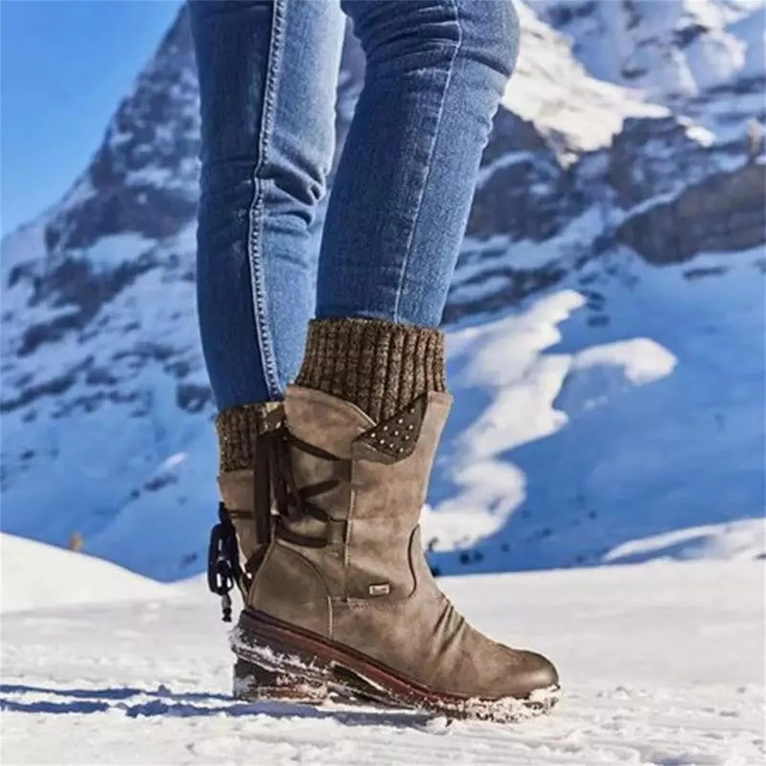 Lausiuoe Boots For Women Low Heel Sexy Western Cowboy Pointed Toe Knee High Cowgirl Wide Calf Fashion Chunky Booties