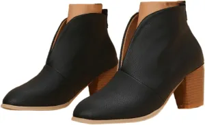 Lausiuoe Womens Boots Ankle Low Heel Chunky Block Cutout Booties Casual Dressy Wide Width Fashion Slip on Western Shoes