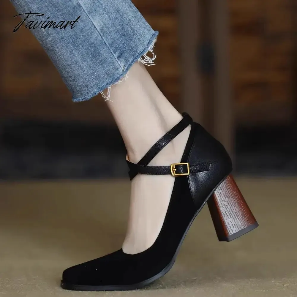 Tavimart New Vintage Super High Heels Mary Jane Shoes Women Ankle Buckle Platform Pumps Woman Round Toe Chunky Heeled Lolita Shoes