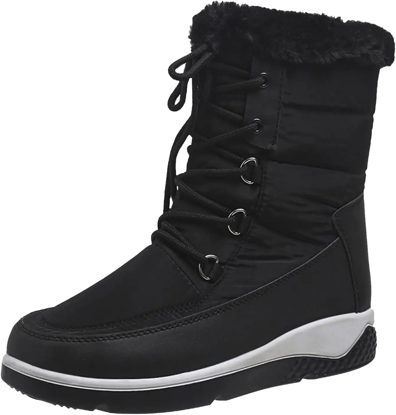Women's Mid Calf Snow Boots Cold Proof Insulated Winter Boots Solid Lace Up Boots Thick Bottom Non Slip Boot