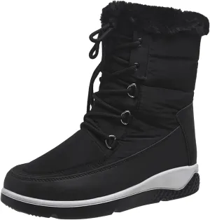 Women's Mid Calf Snow Boots Cold Proof Insulated Winter Boots Solid Lace Up Boots Thick Bottom Non Slip Boot