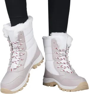 ZBYY Womens Snow Boots,Fur Lined Warm Winter Lace up Boots Mid Calf Snow Boots Outdoor Waterproof Anti-Slip Walking Boots for Women